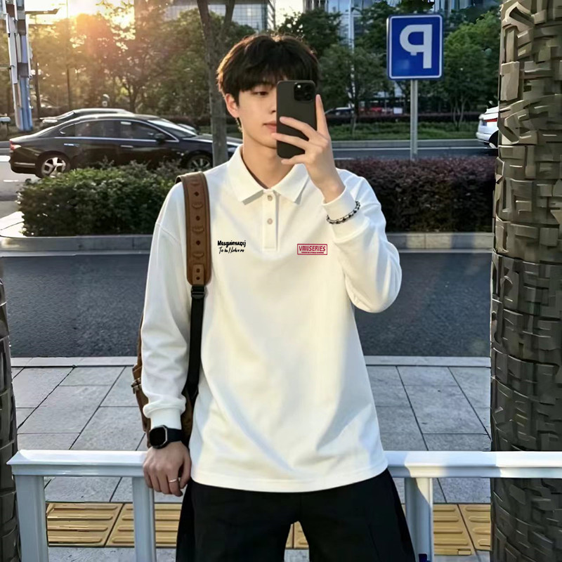 American Retro Trendy Brand Design Long-Sleeved Polo Shirt for Autumn and Winter, Versatile for Teenagers and Couples, New Style with a Turn-Down Collar American Retro Trendy Brand Design Long-Sleeved Polo Shirt for Autumn and Winter, Versatile for Teenagers and Couples, New Style with a Turn-Down Collar