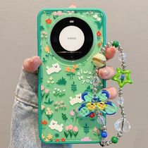 National trend small fresh green floral dog suitable for Huawei mate60pro mobile phone case