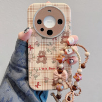 National trend autumn and winter brown plaid flower bear suitable for Huawei mate60pro mobile phone case