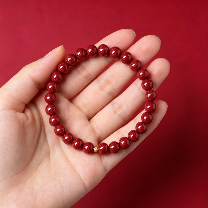 Junglu Cinnabar Gold Bead Bracelet for the Year of the Zodiac, Gold Fortune Bead Bracelet, Pure Gold 999 Handmade Beaded Women's Gift