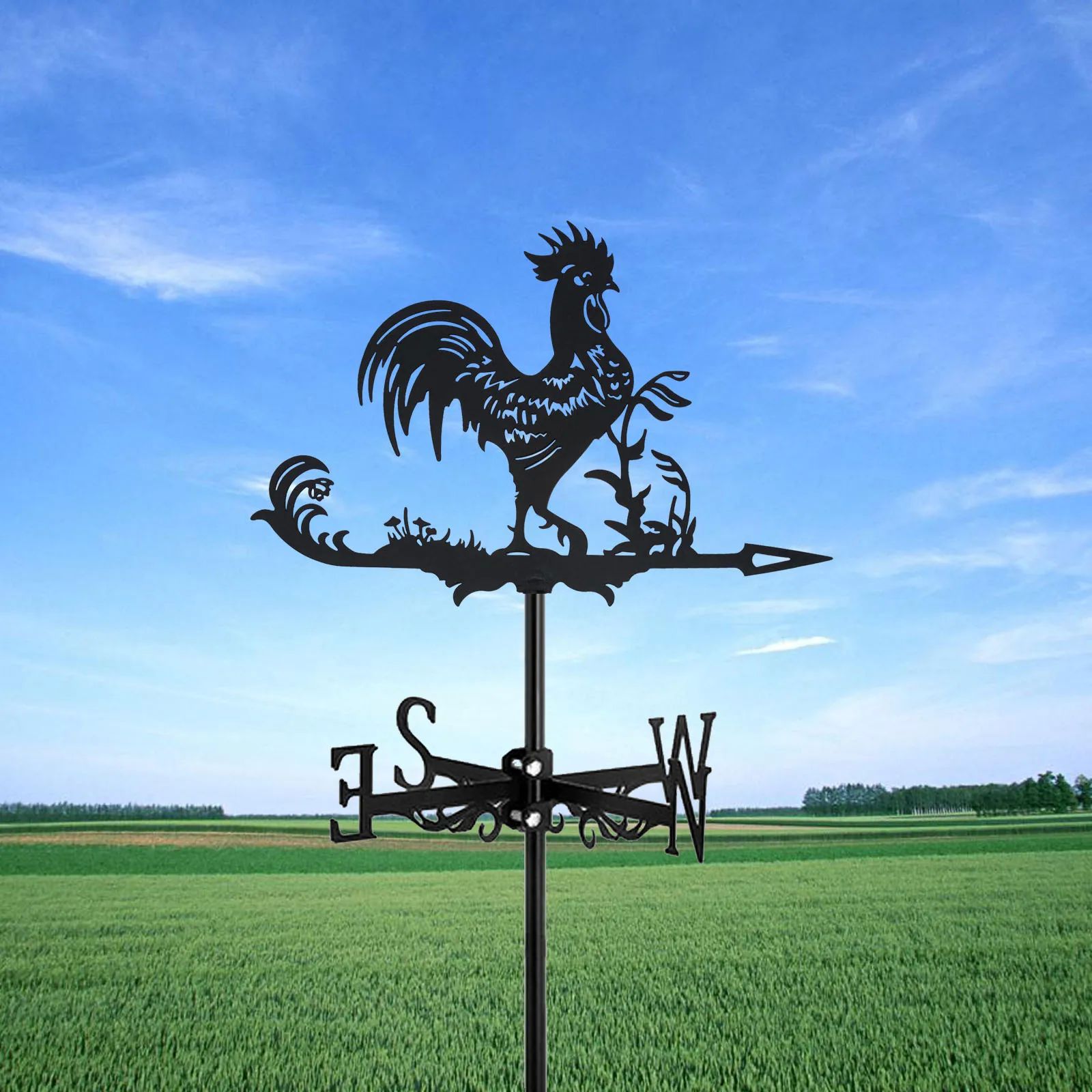 Rooster Cock Wethervane Silhouette Art Black Metal Chicke W