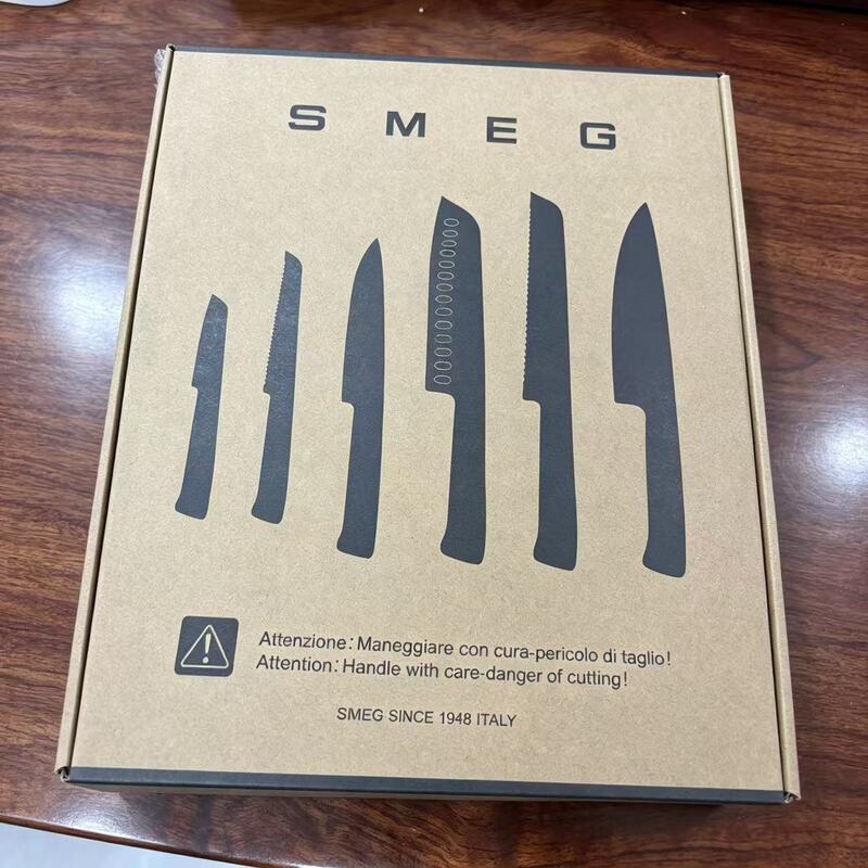 Smeg Knife Set, Home Kitchen Retro High-Quality Stainless Steel Sharp Vegetable and Meat Cutting Knife 6-Piece Gift Box Set