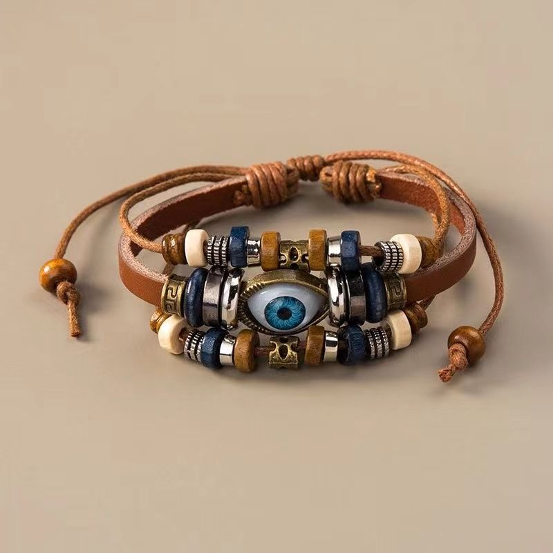 Exotic Ethnic Style Personalized Retro Beaded Bracelet Adjustable for Men and Women Couples Trendy Leather Internet Celebrity Bracelet Jewelry