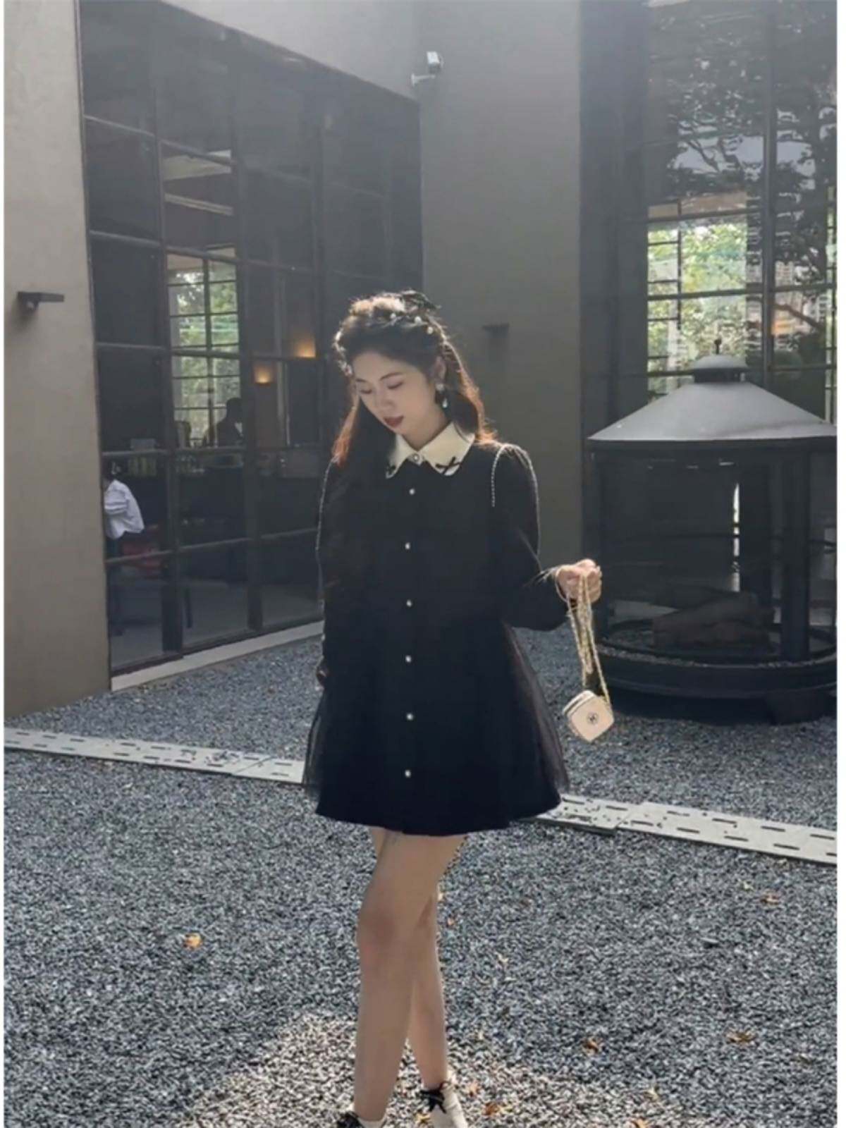 Fação Advanced Senses Dolls Collar Small Channelian Dress Woman 2023 Fall New Skirt Woman Dress Black Fluffy Skirt-Taobao
