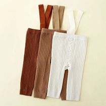 Pudcoco Infant Baby Girl Ribbed Leggings Suspender Pants Olive