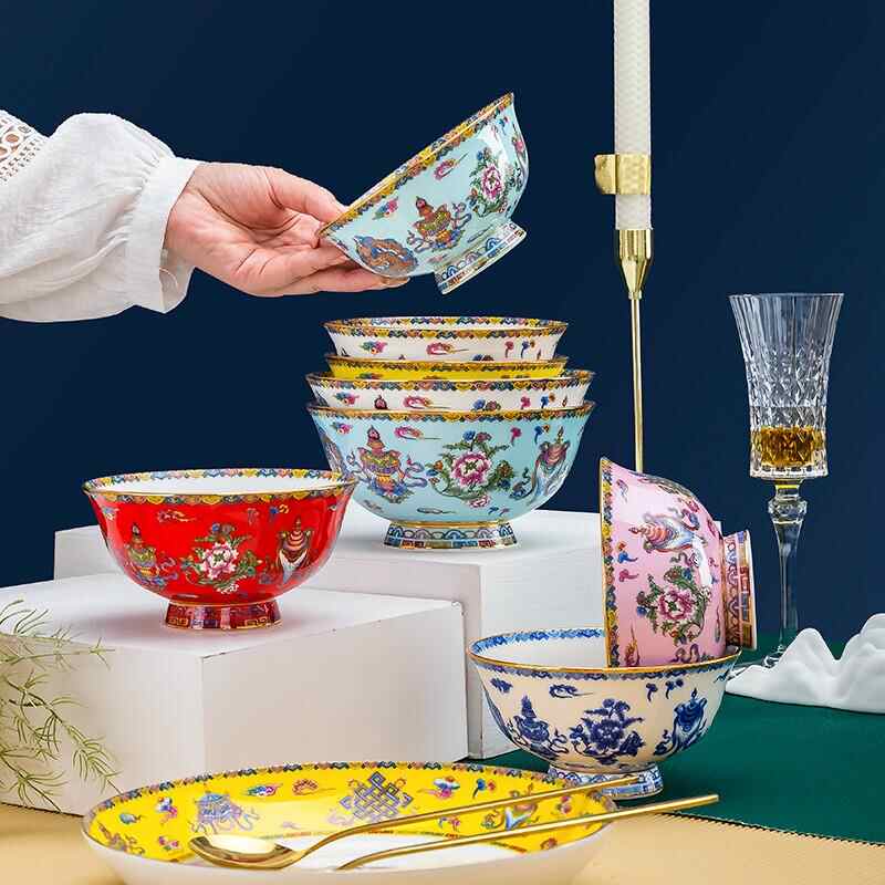 中国古美術・旧蔵珐琅動物風景彩瓷器碗セット・置物・茶道具・純手描き・