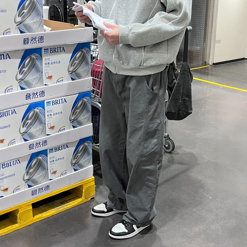 2026 New American-Style Work Pants for Men, Wide-Leg Scimitar Pants, Loose Straight Pants, Pure Cotton French Work Pants, Washed and Distressed