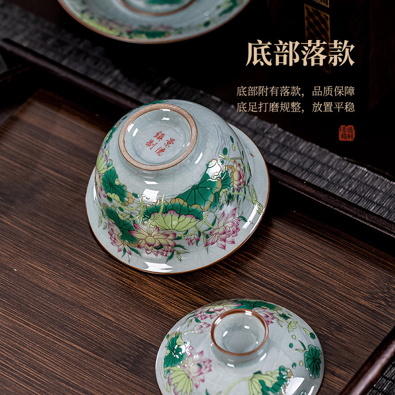 景德镇老陶泥荷韵三才盖碗，如何品出中国茶文化的韵味？-盖碗-淘宝好物网