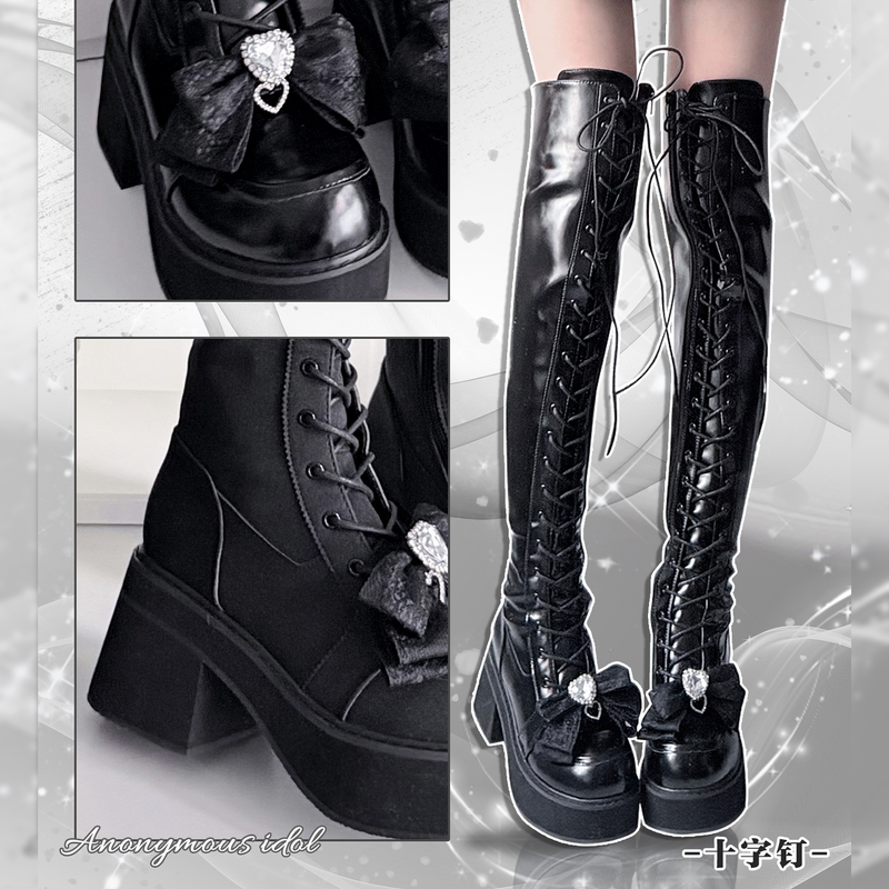 [in Stock] Cross-Studded Anonymous Idol Over-The-Knee Boots Punk Subculture Platform Boots Loli Style Sweet Cool Extra Long Boots