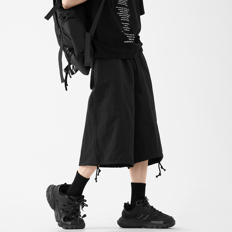 American High-End Drawstring Quick-Drying Ice Silk Cropped Pants for Men in Summer Thin Loose Casual Straight Workwear Wide-Leg Pants