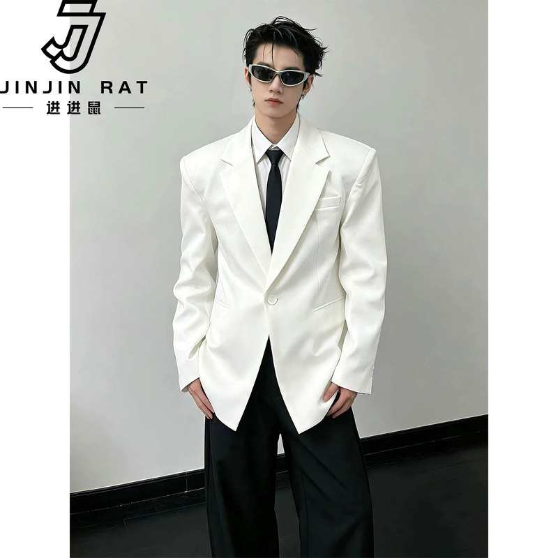 White Waist-Cinching Regular Shoulder Suit Jacket for Men, Autumn 2026 New Style, High-End and Elegant Suit, Niche Korean Style Top