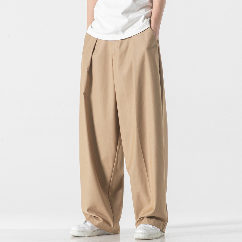 Bucket-Shaped Tapered Loose Casual Scimitar Pants for Men, 2024 Summer New Trendy Versatile High-End Straight-Leg Pants