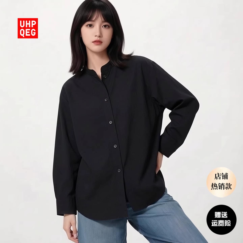 Women's Jacket-Style Shirt/Long-Sleeved Shirt Casual Button-Up Stand Collar Loose Solid Color Y487181 Women's Jacket-Style Shirt/Long-Sleeved Shirt Casual Button-Up Stand Collar Loose Solid Color Y487181