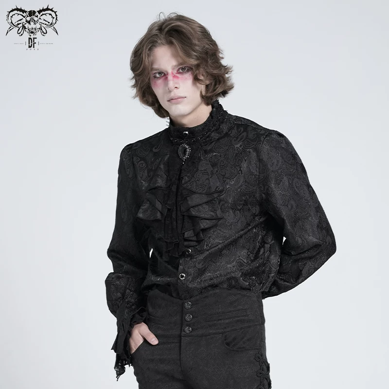 Мужская футболка с длинным рукавом в готическом стиле Devil fashion темного гота с цветочным жаккардом cashew SHT01001/SHT01002