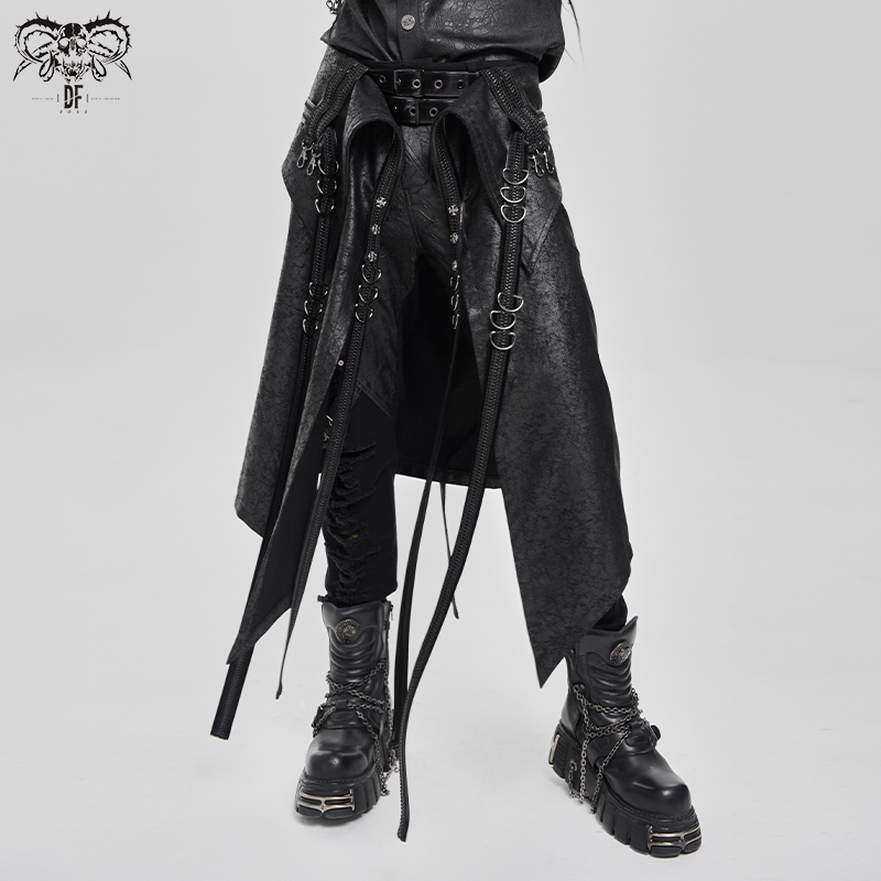 Devil Fashion Punk Cracked Leather Lapel Waist Skirt [Skt244]