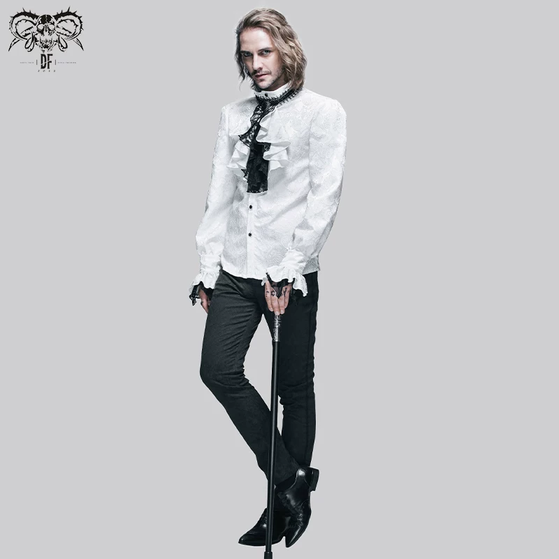 Мужская футболка с длинным рукавом в готическом стиле Devil fashion темного гота с цветочным жаккардом cashew SHT01001/SHT01002