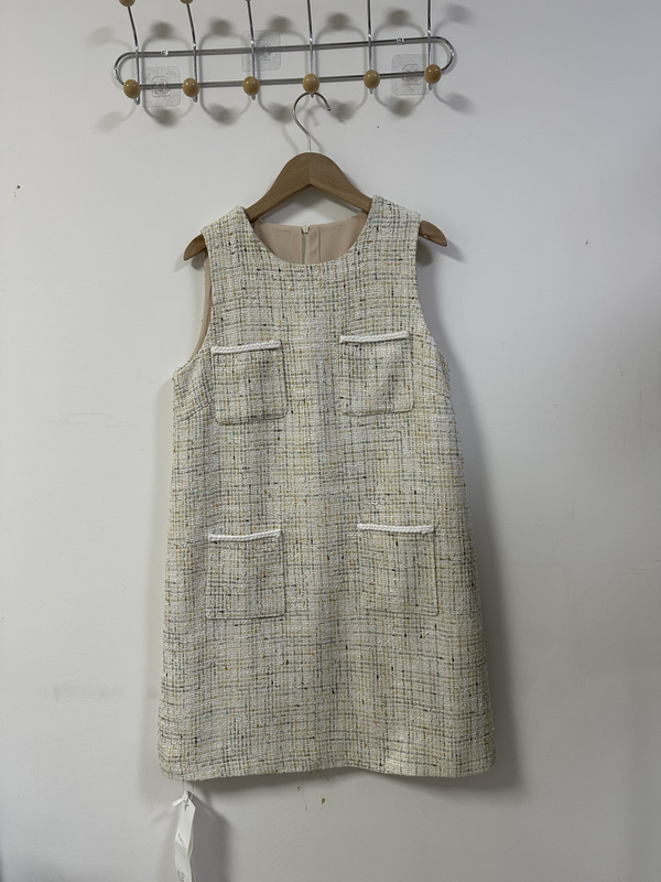 High-End 2025 Early Spring and Autumn New Tweed Wool Short Dress in Chanel Style for Women, Sleeveless Dress