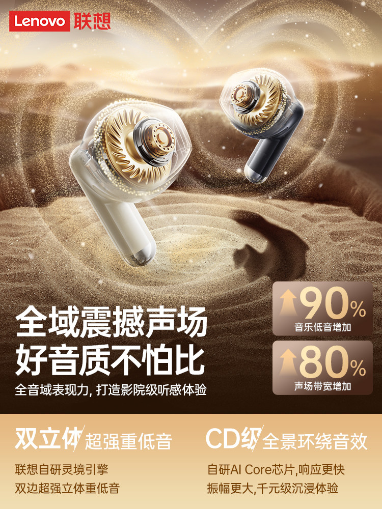 Lenovo Bluetooth Headphones 2025 New Semi-In-Ear Wireless Noise-Canceling Headphones for Girls, Comfortable to Wear for Long Periods, Official Genuine Hot-Selling Model