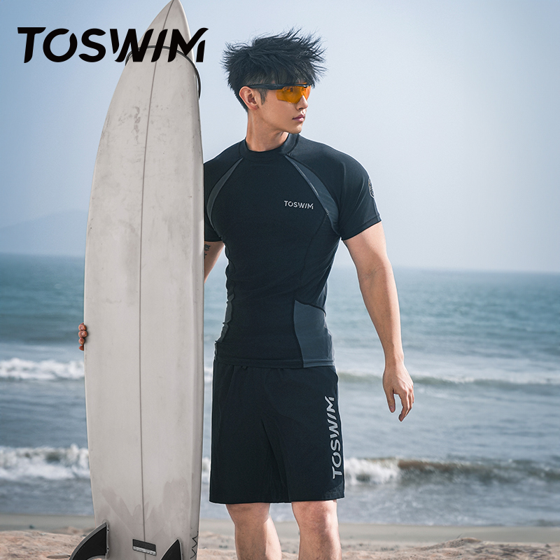 2026 New Toswim Men's Swimsuit Short-Sleeved Swim Trunks Set Anti-Embarrassment Sun Protection Quick-Drying Surfing Suit for the Beach
