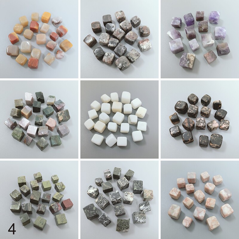 Natural Crystal Small Cube Gravel Ornament Raw Stone Cube Rose Quartz Dragon Blood Stone White Jade Red Grid Specimen