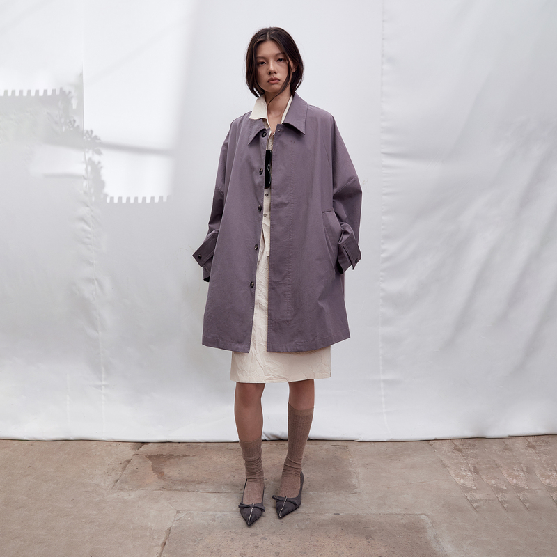 Shkuco Comfortable Silhouette Long-Staple Cotton Simple Classic Mid-Length Cape Trench Coat