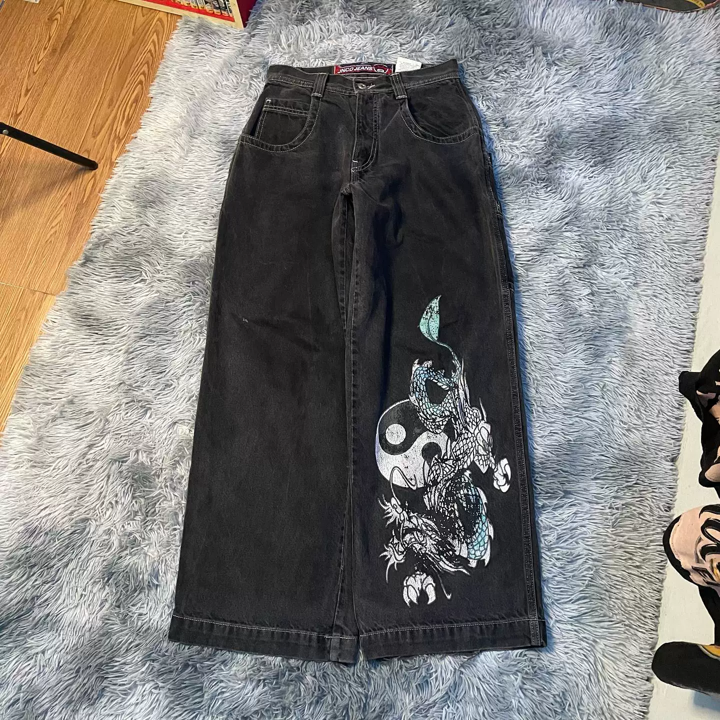 Широкие джинсы (JNCO) Y2K хип‑хоп с мультяшным принтом, винтажный уличный стиль