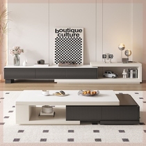Black and white coffee table living room home modern new living room square slate extremely simple TV cabinet coffee table combination retractable