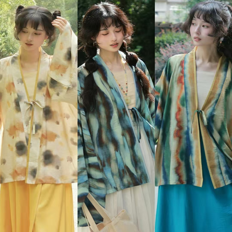 Shuimu Mingshe Hanfu Jin-Style Three-Color Printed Pleated Dress with Straps, Suitable for Daily Wear, Commuting, Versatile for Spring and Autumn, and for Travel in the Northwest