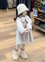 College style girls 2024 autumn and winter new off-white woolen coat baby girl thickened medium-length wool