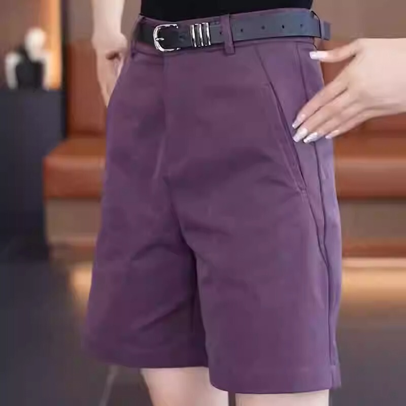 2026 Summer New High-End Purple Suit Shorts for Women, Slimming and Stylish, Loose Casual Straight-Leg Mid-Length Pants