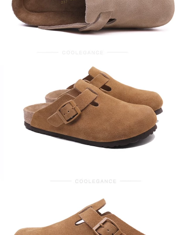 Dép Khadgar nút chai nữ mũi giày bên ngoài da thật thông thường nửa túi cặp đôi Birkenstock nửa hỗ trợ giày lười dành cho nam