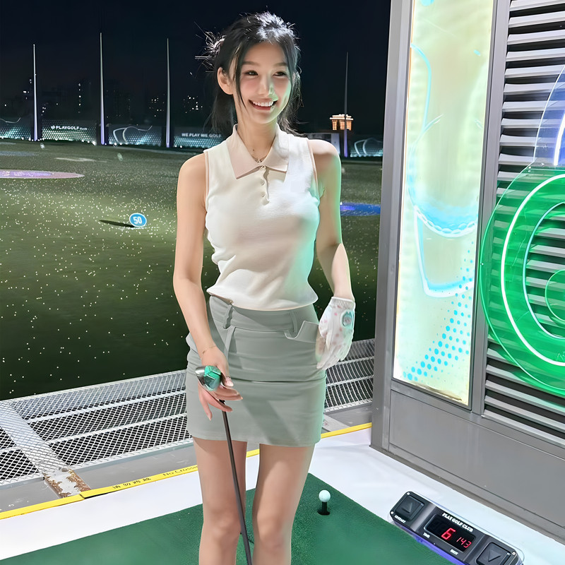 Golf Women's Spring and Summer New Sleeveless Polo Shirt Top Slimming and Elegant Hip-Hugging Short Skirt Sports Suit Golf Women's Spring and Summer New Sleeveless Polo Shirt Top Slimming and Elegant Hip-Hugging Short Skirt Sports Suit