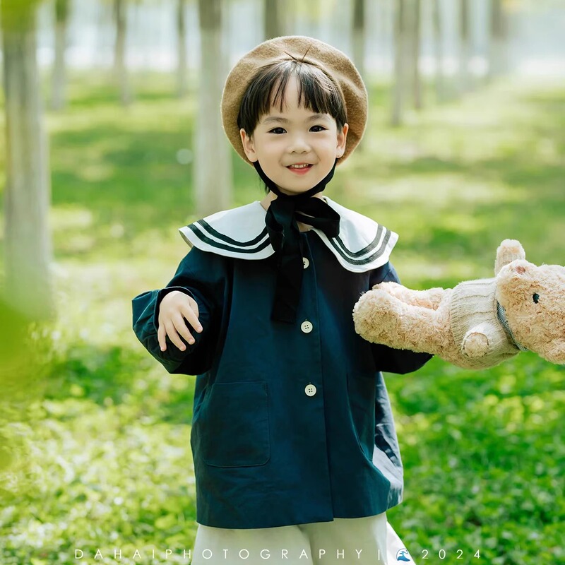 Boys and Girls Children's Photography Clothing Blue Personalized Baby Photo Navy Style Cardigan Jacket Design Trendy for Photography