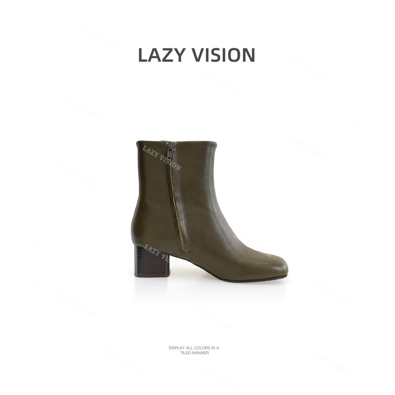 Lazyvision Vegetable-Tanned First-Layer Calfskin Chunky Heel Short Boots Women's Genuine Leather Chelsea Slim Boots 39684 Lazyvision Vegetable-Tanned First-Layer Calfskin Chunky Heel Short Boots Women's Genuine Leather Chelsea Slim Boots 39684