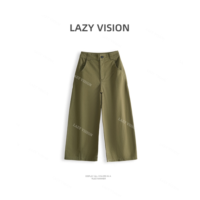 Lazyvision Retro Twill Cotton Chino Wide-Leg Pants for Women, New Autumn Style, Military Green Casual Long Pants 39400 Lazyvision Retro Twill Cotton Chino Wide-Leg Pants for Women, New Autumn Style, Military Green Casual Long Pants 39400