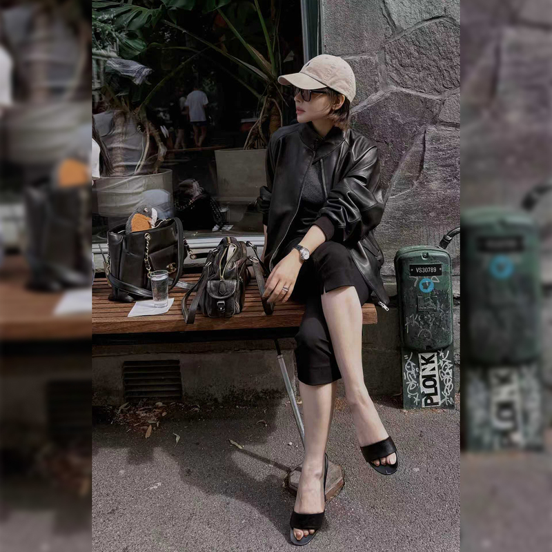 Lazyvision【Eiffel】Imported First-Layer Milk Lamb Leather Jacket for Women, Autumn Zipper Jacket 37159