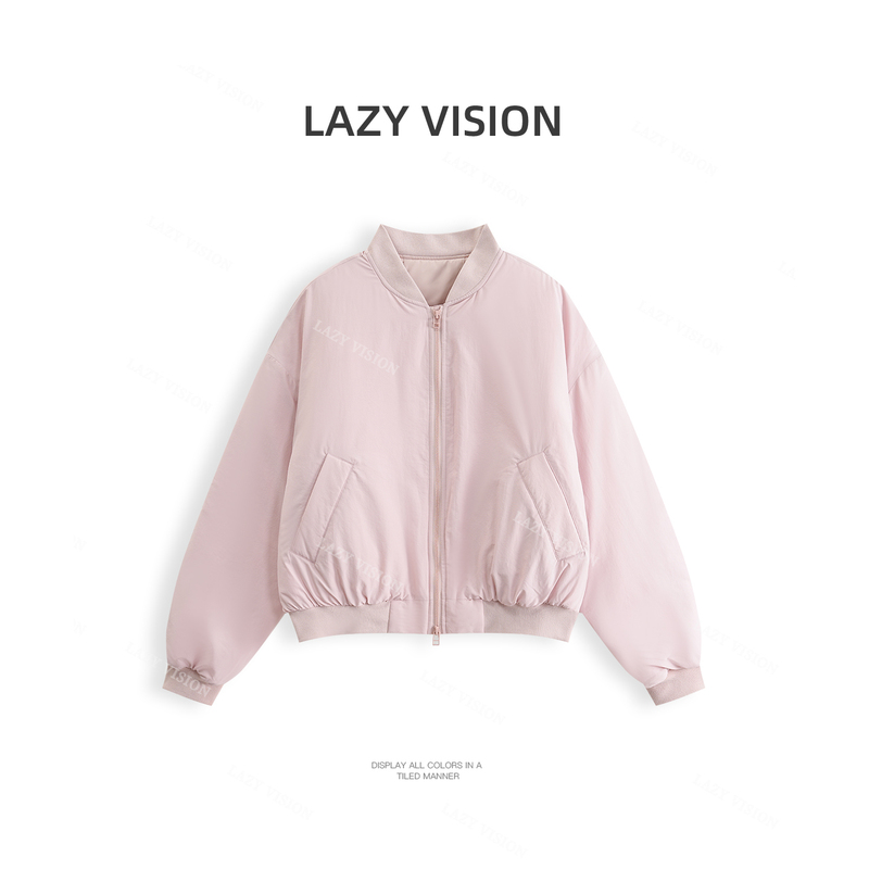 Lazyvision Italian Imported Fabric Cotton Jacket Women's Autumn and Winter Baseball Collar Bomber Jacket 39164 Lazyvision Italian Imported Fabric Cotton Jacket Women's Autumn and Winter Baseball Collar Bomber Jacket 39164