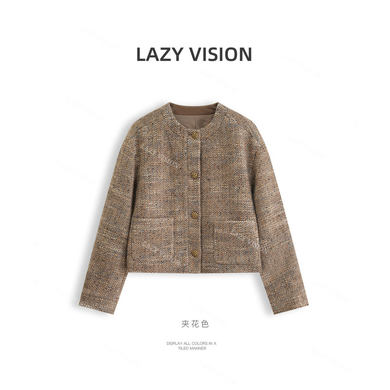 Lazyvision Chanel-Style Imported Australian Wool Tweed Jacket for Women, Autumn Short Style, Fine Shimmer Boxy Jacket 38777