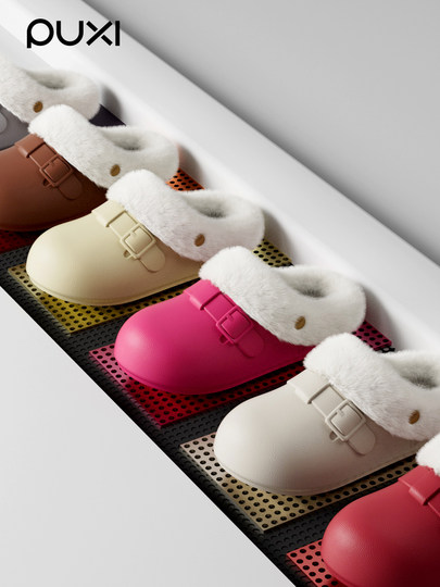 Puxi 2025 new Baotou cotton slippers for women, autumn and winter Birkenstock shoes, warm at home, non-slip, waterproof and can be worn outside