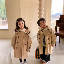 Childrens medium long style wind clothes college wind male and female Han version Spring and autumn casual jacket baby foreign air Inn wind coat