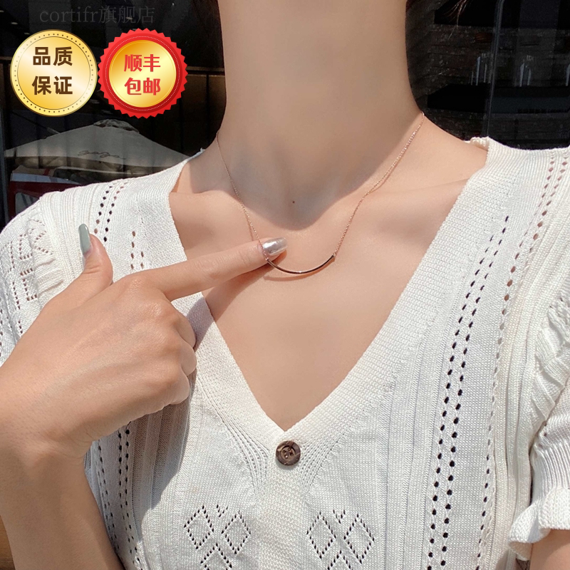 Cortifr Genuine 18K Rose Gold Smile Necklace Smiley Face Pendant Light Luxury Clavicle Chain Women's Day Gift
