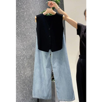 A complete set of summer accessories for small people to look taller and look younger black v-neck knitted vest vest suit pants for women