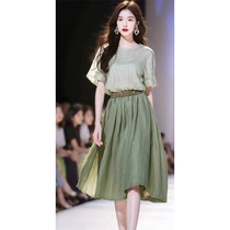 Womens summer clothing relaxed and super good-looking small fresh green dress suit for beach vacation small person