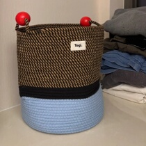Dirty laundry basket with contrasting color niche design woven laundry basket with good looks and smart wooden ball storage basket for home use with large capacity