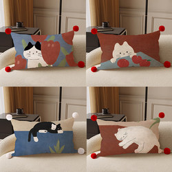 Nordic Cat Time European-Style Rectangular Pillow Sofa Living Room Model Room Velvet Lumbar Pillowcase Cushion Pillow