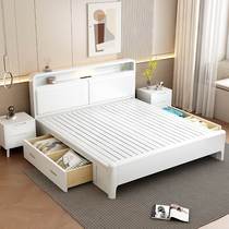 Nordic solid wood bed white modern simple storage bed 1 8 meters 1 5 double bed retro bedroom economical wedding bed