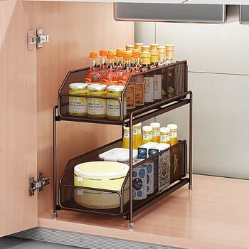 Sink storage rack countertop drawer bathroom cabinet layered and sorted up and down pull storage rack home kitchen