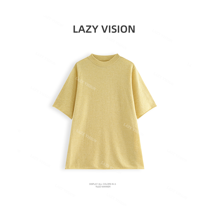 Sasha｜Atmospheric Wool and Cashmere Short-Sleeved T-Shirt for Women, Autumn Long Style, Loose Fit, Round Neck, Rolled Edge Knit Top 39866