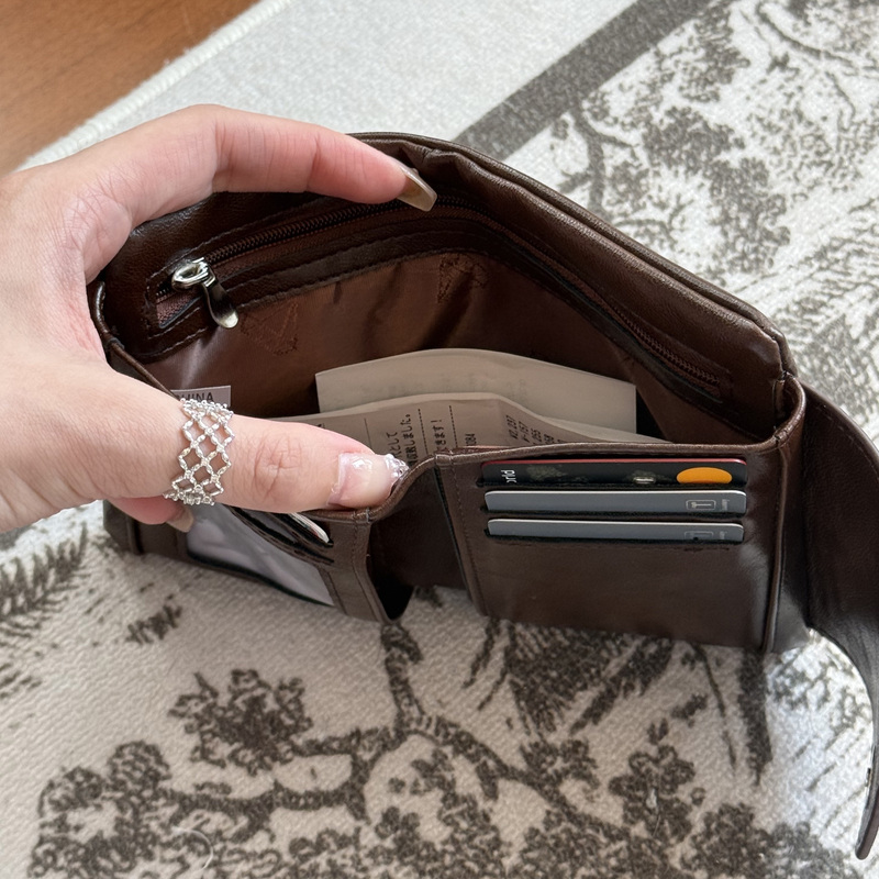 Retro Leather Texture Wallet Women's Short Style 2025 New Style Small Fresh Student Multi-Zipper Wallet Coin Purse