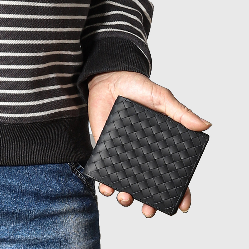 Bonairm Vlrand Wallet Men's Classic Woven Calfskin Casual Fashion Short Card Holder